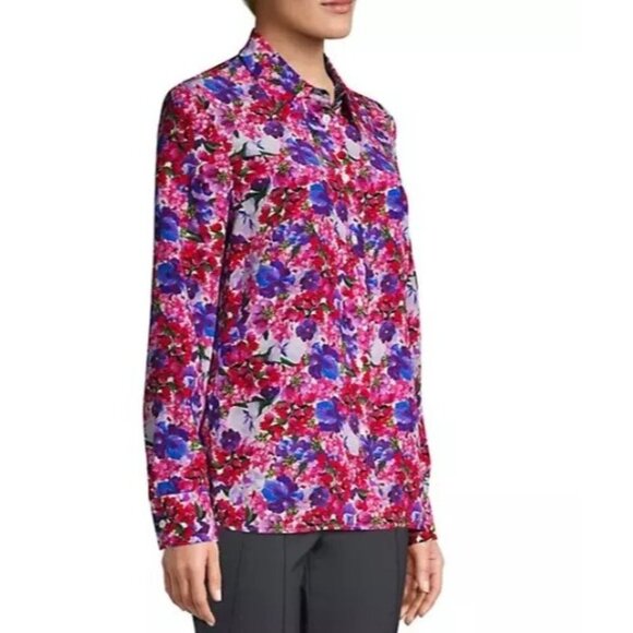 Escada Nicoli Silk Floral Blouse Womens Size 38 M Button Up Shirt Classic Work - Picture 1 of 11